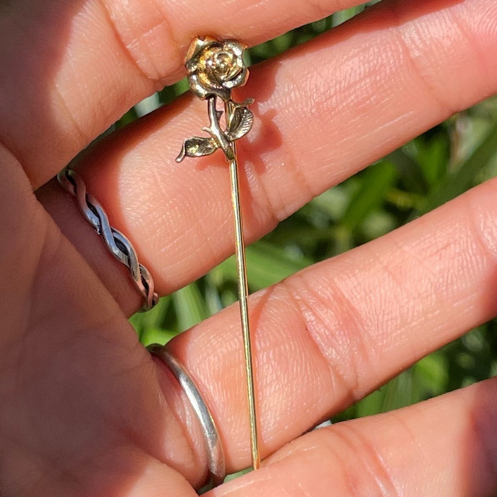 Vintage 925 sterling silver gold vermeil rose stick pin